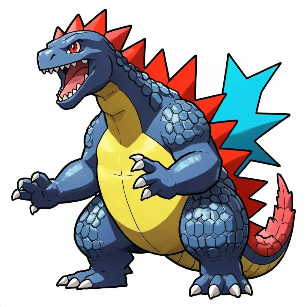 Prompt: Godzilla as a pokemon on a white background in pokemon artstyle