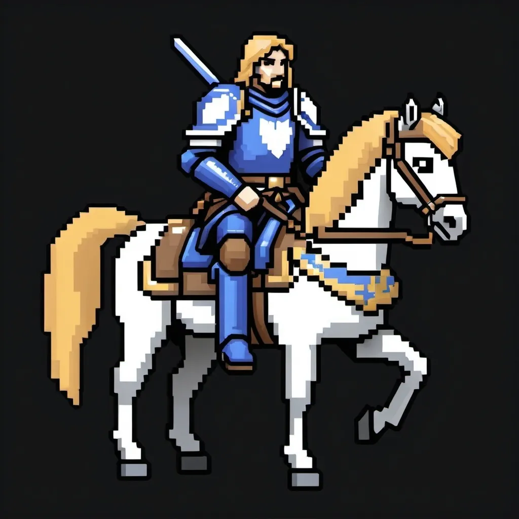 Prompt: A Alliance Paladin on a horse emote in 8 bit design