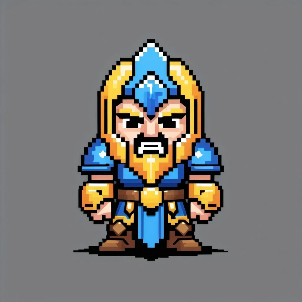 Prompt: A Alliance Paladin who is angry as a emote in 8 bit design