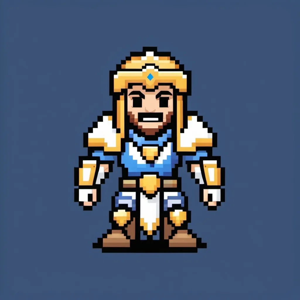 Prompt: A Alliance Paladin who is happy as a emote in 8 bit design