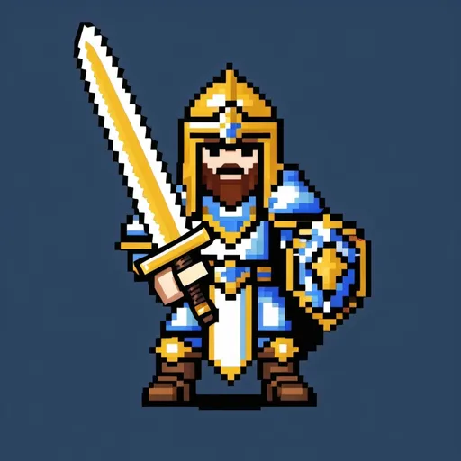 Prompt: A Alliance Paladin with a big sword as a emote in 8 bit design