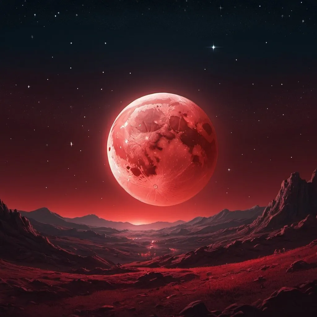 Prompt: masterpiece, 4k, hd , detailed, art , digital art, digital illustration, Crecent moon red glow, Night sky with stars