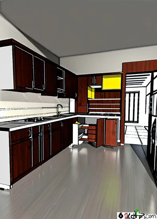 Prompt: inspire real-life projects , attached with the image uploaded to help me in creating detailed . and specifications plans in Sketchup software. The Real- life project name is u shape Modular kitchen Having Length of 154 inch, Height 10 Feet and the hands (u of the shap) are 6 Feet Both side. what in the best of the best prompt to generate which is affordable, sustainable, attractive, Convenient and comfort. 