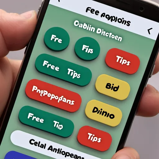 Prompt: a bunch of different types of buttons on a cell phone screen with a caption that reads, free tips, Abidin Dino, antipodeans, 3 d, a screenshot
