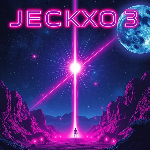 Prompt: a stunning powerful neon   sci-fi movie poster titled Jeckxo 3: crystalx in the night sky.