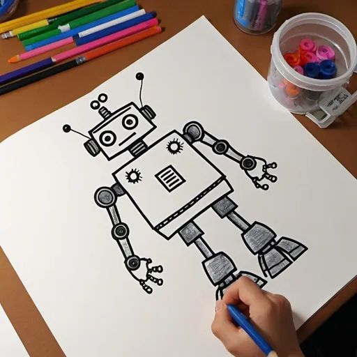 Prompt: Drawing a robot and writing words around