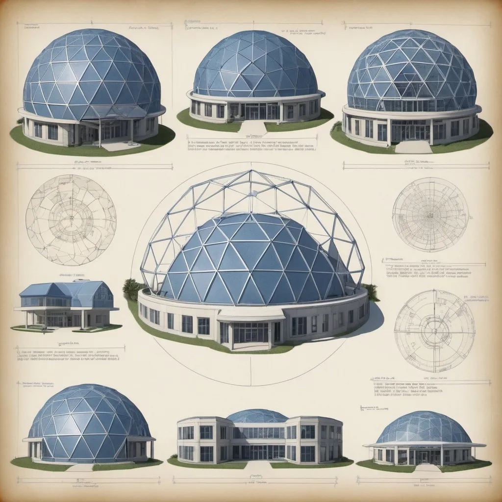 Prompt: Blueprints of a (geodesic hospital), intricate designs, precise measurements, and detailed layouts