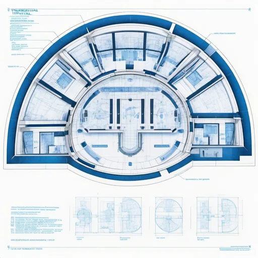 Prompt: (blueprints of a trapezium dome hospital), detailed architectural design, precise measurements and annotations, technical drawing style, vibrant blue lines on a white background, intricate details and functionalities highlighted, overlapping layers of design, clean and professional layout, high contrast for clarity, elegant and futuristic design philosophy, ultra-detailed and HD quality representation.