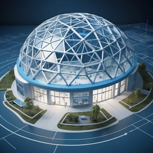 Prompt: Blueprints of a (geodesic hospital), showcasing (futuristic architecture), intricate designs, precise measurements, and detailed layouts, set against a clean background, vibrant blue tones highlighting the structure, cinematic and ultra-detailed perspective, bringing an innovative healthcare vision to life, high quality and visually striking.