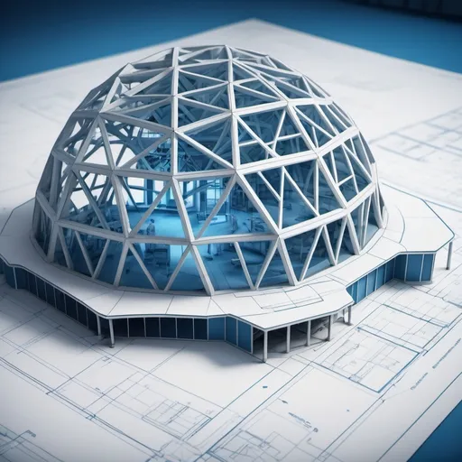 Prompt: Blueprints of a (geodesic hospital), showcasing (futuristic architecture), intricate designs, precise measurements, and detailed layouts, set against a clean background, vibrant blue tones highlighting the structure, cinematic and ultra-detailed perspective, bringing an innovative healthcare vision to life, high quality and visually striking.