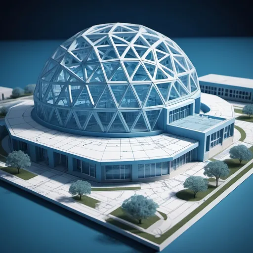 Prompt: Blueprints of a (geodesic hospital), showcasing (futuristic architecture), intricate designs, precise measurements, and detailed layouts, set against a clean background, vibrant blue tones highlighting the structure, cinematic and ultra-detailed perspective, bringing an innovative healthcare vision to life, high quality and visually striking.