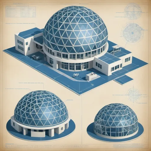 Prompt: Blueprints of a (geodesic hospital), showcasing (futuristic architecture), intricate designs, precise measurements, and detailed layouts