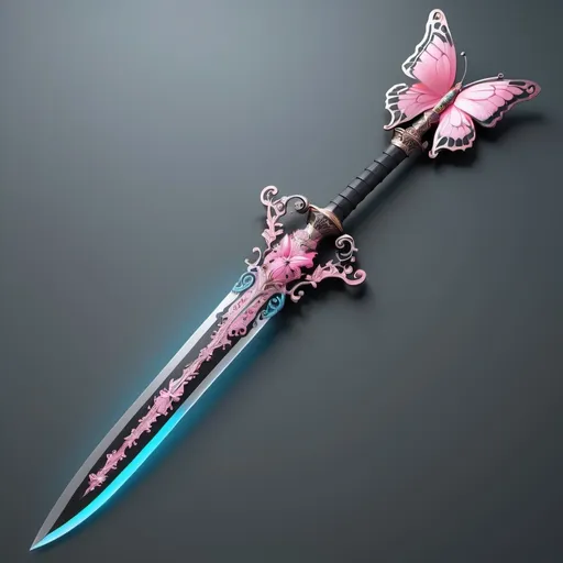 Prompt: butterflyshape sword 
pink&black, white&blue
2of s