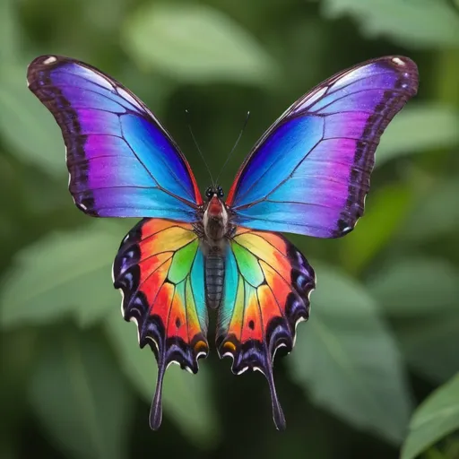 Prompt: A Butterfly with blended rainbow wings flying