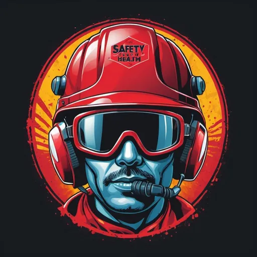 Prompt: Safety and health motto t-shirt design with a red helmet, vibrant and bold, high-res, detailed, modern, professional, powerful, impactful, safety and health theme, vibrant color tones, bright lighting