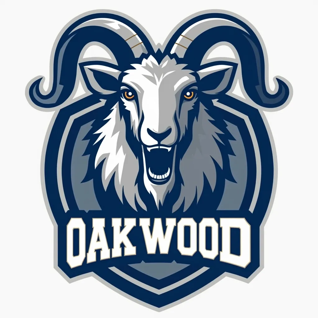 Prompt: Football logo, blue and gray, goat as the logo and it says Oakwood on the bottom