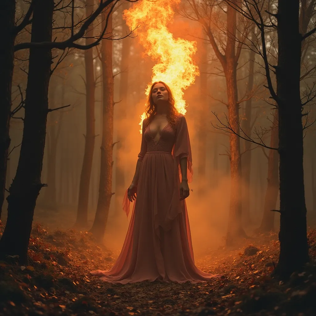 Prompt: Goddest in a flames forrest
