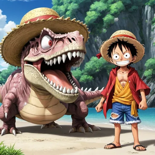 Prompt: dino with luffy