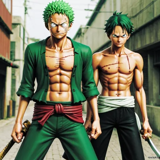Prompt: Luffy and zoro