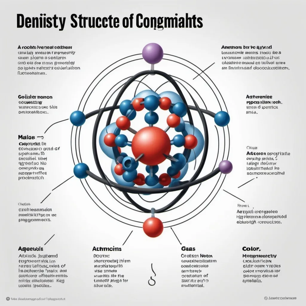 Prompt: "Create an infographic illustrating the relationship between the behavior of atoms in a material and the physical and chemical properties of the material. The graphic should be divided into two main sections:

Atomic Structure and States of Matter:

Include a diagram showing atoms arranged in different structures for solid, liquid, and gas states.
Label the diagrams with descriptions such as:
Solid: Atoms are tightly packed in a fixed structure.
Liquid: Atoms are close but can move around each other.
Gas: Atoms are far apart and move freely.
Use arrows or lines to connect the atomic arrangements to their corresponding state of matter with brief descriptions.
Properties Derived from Atomic Behavior:

Create subsections for key properties such as density, conductivity, malleability, and reactivity.
For each property, provide a small diagram or icon representing it and a brief explanation of how the atomic structure influences it. Examples:
Density: Densely packed atoms in solids result in high density.
Conductivity: Free-moving electrons in metals lead to high electrical conductivity.
Malleability: Layers of atoms in metals can slide over each other, making them malleable.
Reactivity: Atoms with incomplete electron shells are more reactive.
Use color coding or symbols to differentiate each property for clarity.
