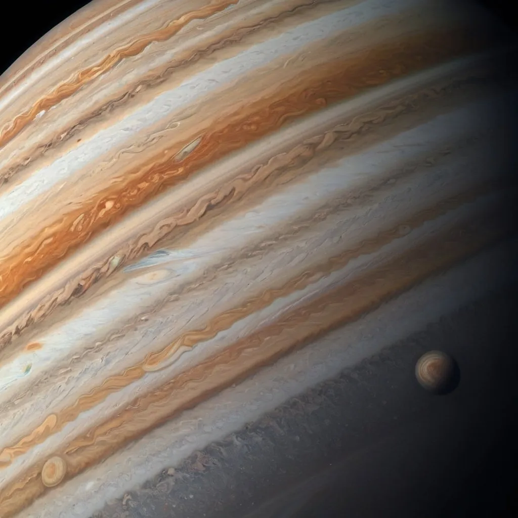 Prompt: an ultra realistic image of jupiter, closeup from orbit
