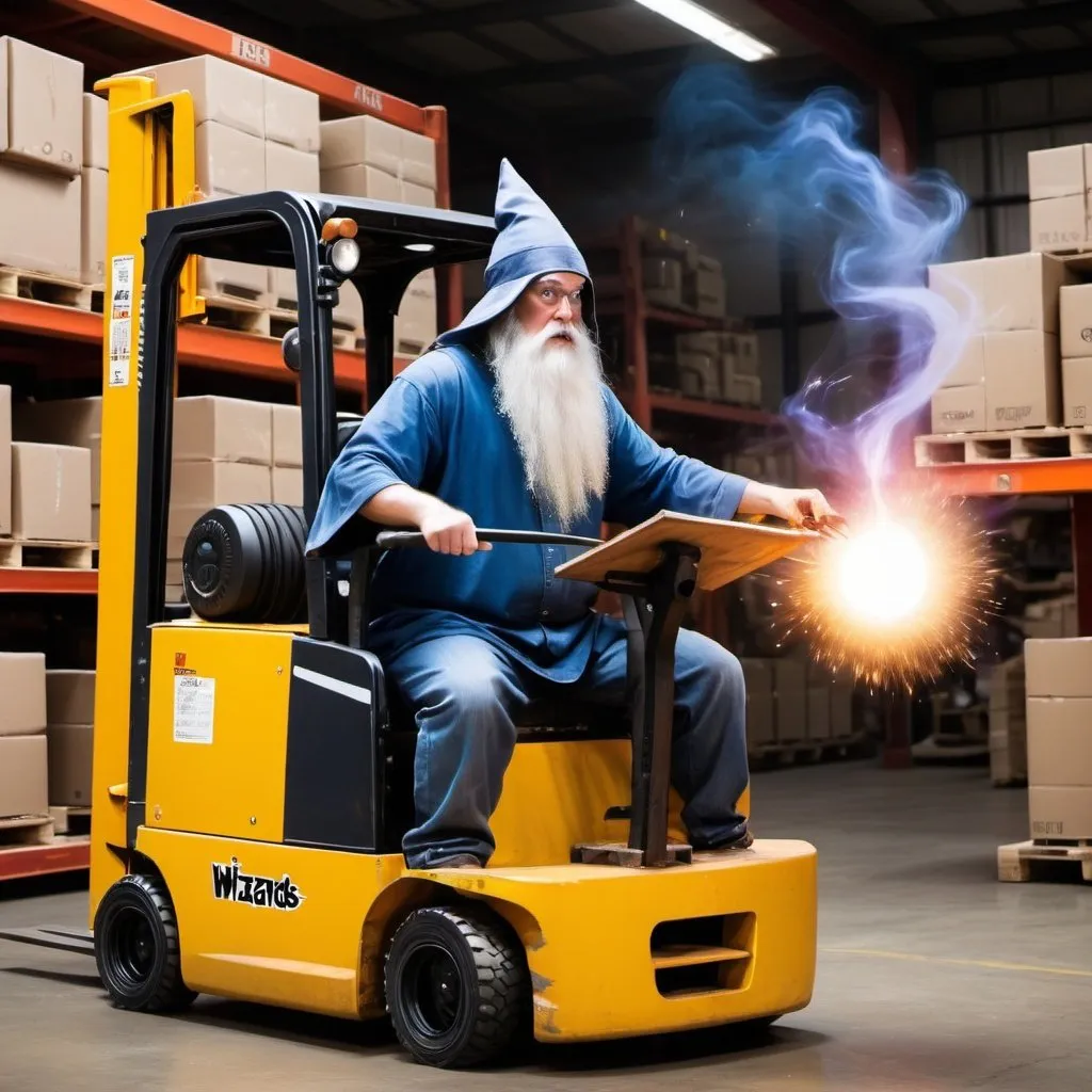 Prompt: Wizards driving forklifts and casting spells