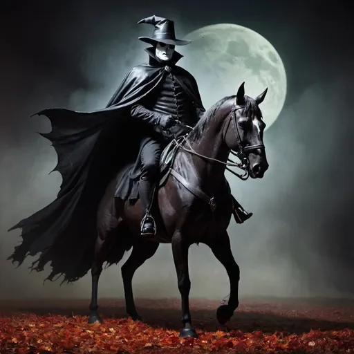 Prompt: Hugh Caires as the Headless Horseman