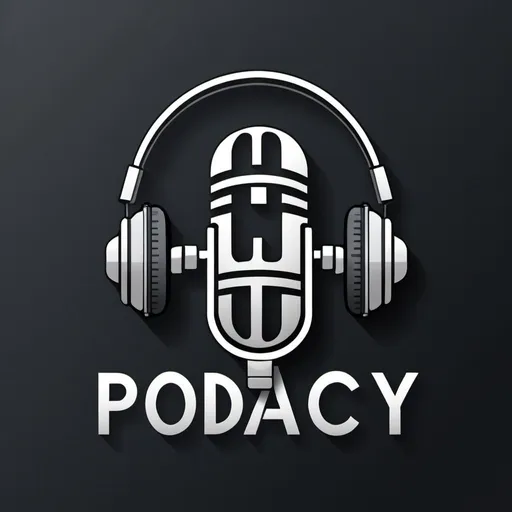 Prompt: Design a podcast cover with the title Podacy. Show an icon of a microphone wearing headphones.