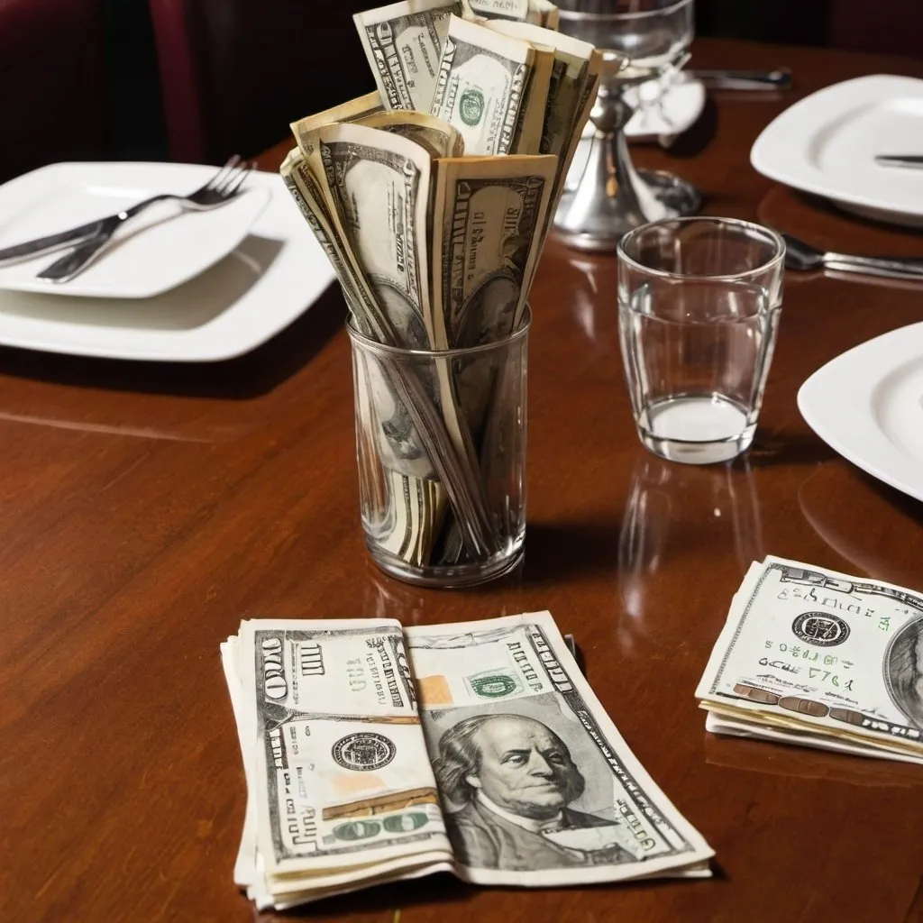 Prompt: restaurant dining table with cash left for a tip