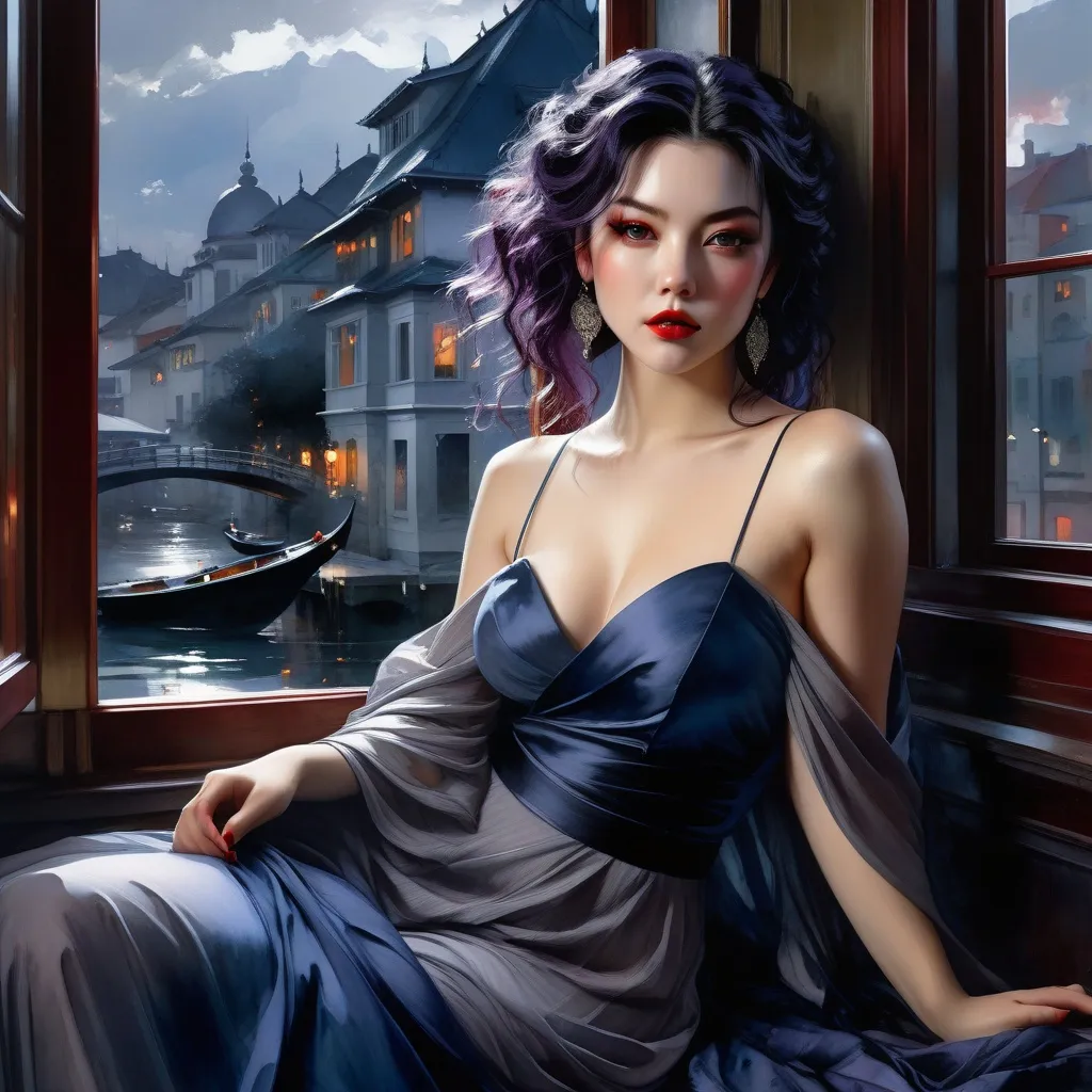 Prompt: Maki jujutsu kaisen concept art by Pino Daeni, Jeremy Mann, (Greg Rutkowski:1.3), Konstantin Razumov, Vladimir Volegov;(black and white pencil sketch graphic:1.5); Stunning candid pencil sketch of a Beautiful woman; Amy Lee 20 years old, sitting in a bay window, a rose in her hand; night time, insanely detailed, long gorgeous dress, (Watercolor:1.3), beautiful, long dark wavy curly hair, dark colors, black, grey, dark blue, dark purple, dark red; detailed matte painting"