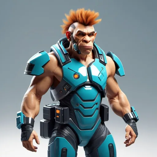 Prompt: futuristic neanderthal, he is dressed with futurist clothes, he is a science-fiction space soldier, He has a blaster in his hands. He has mowhawk hairstyle.
