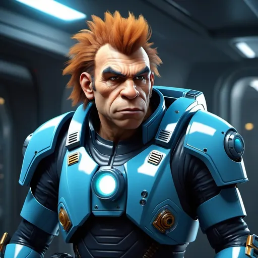 Prompt: futuristic neanderthal, he is dressed with futurist clothes, he is a science-fiction space marine, He has a blaster in his hands. He has mowhawk hairstyle.