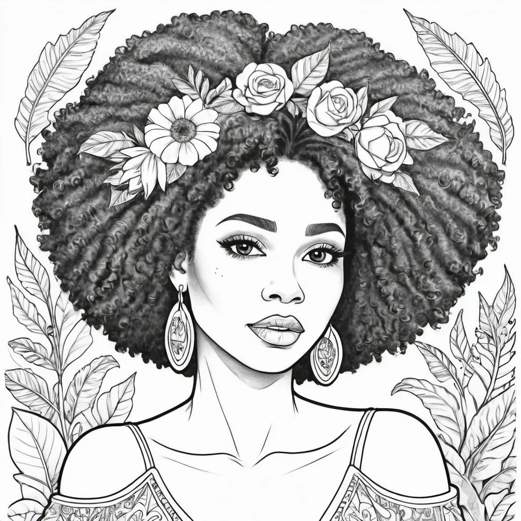 Prompt: I am enough in coloring page black lady