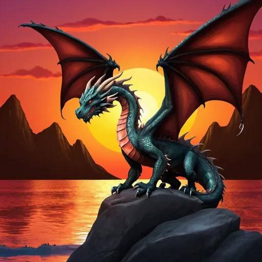 Prompt: A dragon sunset background