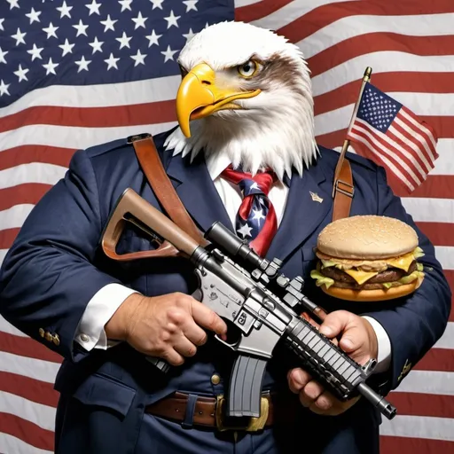 A fat Texas man with a bald eagle eagle on his shoul...