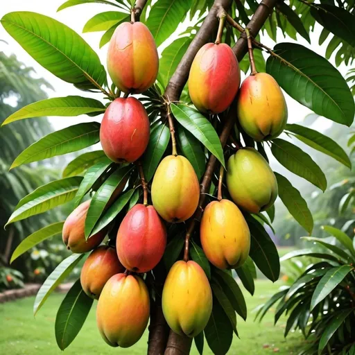 Prompt: Create an image of fresh mango in garden 