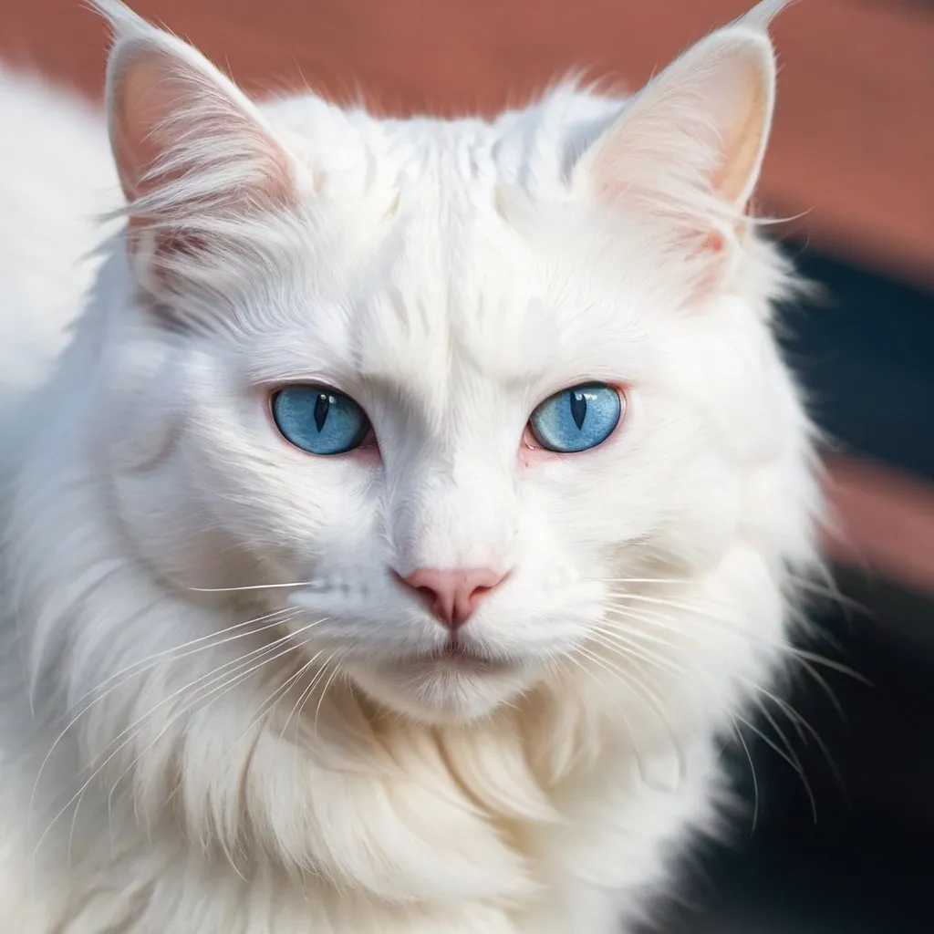 Prompt: A white cat having sky eyes and long hair
