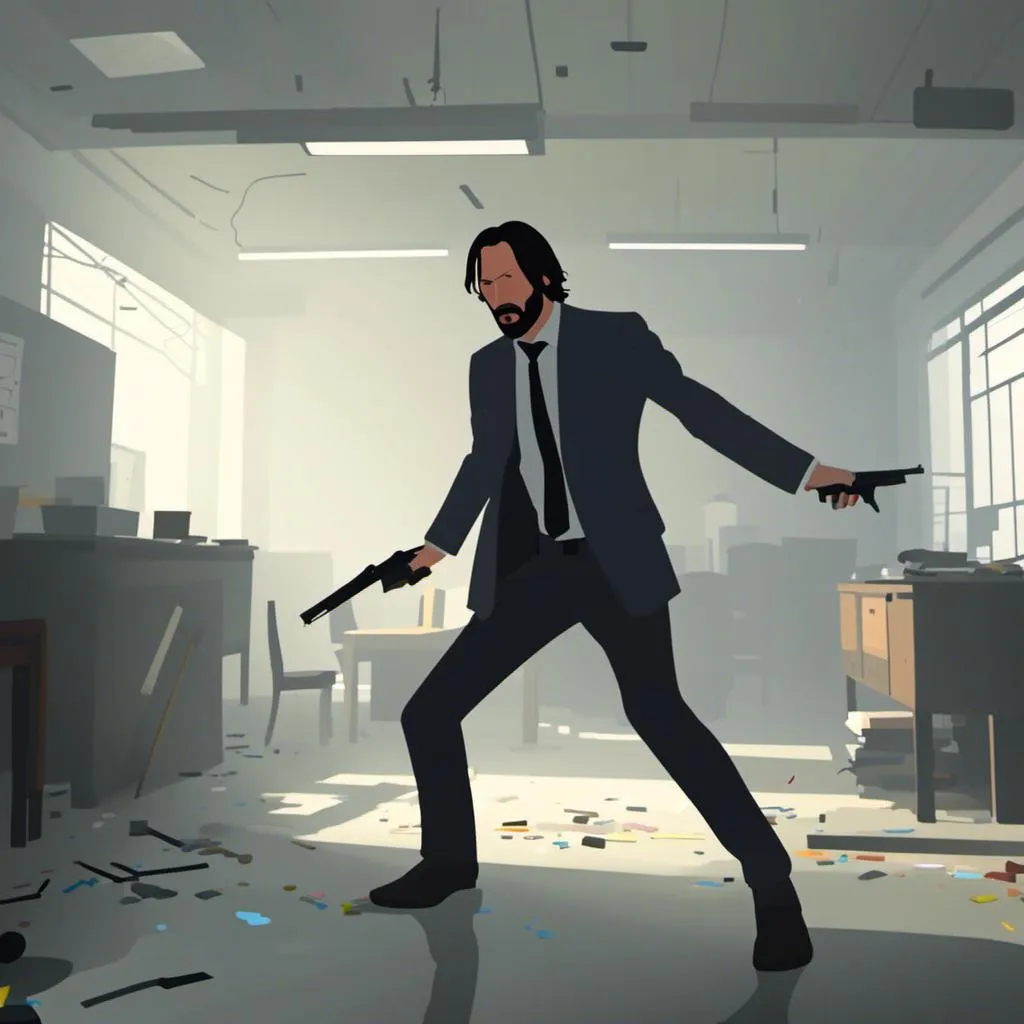 Prompt: john wick fight scene in the style of <mymodel>