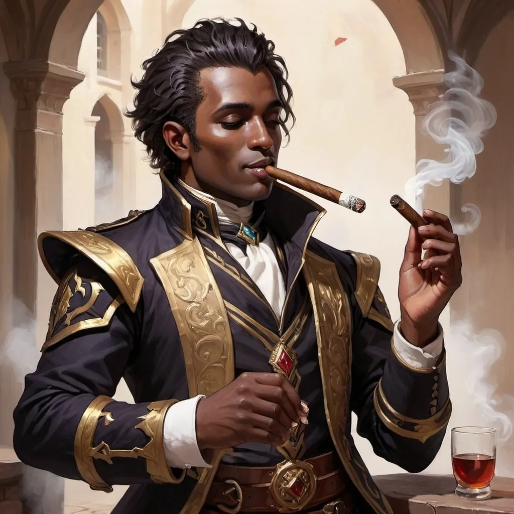 Black paladin bard male with a cigar