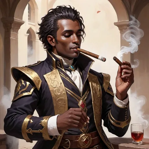 Prompt: Black paladin bard male with a cigar