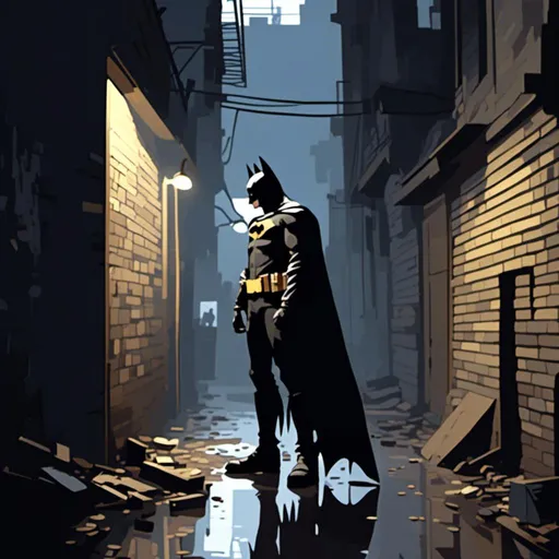 Prompt: batman in a dark alleyway in the style of <mymodel>