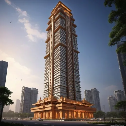 Prompt: develop Hindu based cultural skyscraper realistic
