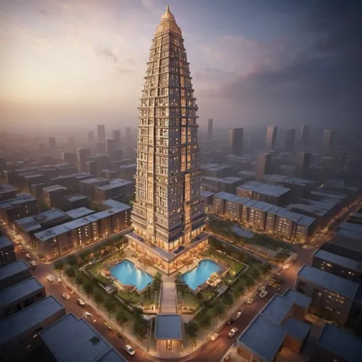 Prompt: develop Hindu based cultural skyscraper realistic
