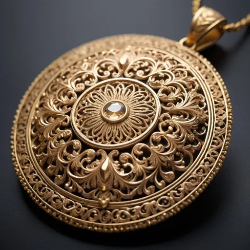 Prompt: Detailed engraving of 'SANA' on a gold pendant, intricate filigree work, high quality craftsmanship, antique style, warm gold tones, soft and warm lighting, ornate design, delicate relief, vintage, luxurious, exquisite detailing, fine craftsmanship, close-up shot, antique gold finish, professional engraving, detailed filigree, warm and soft lighting