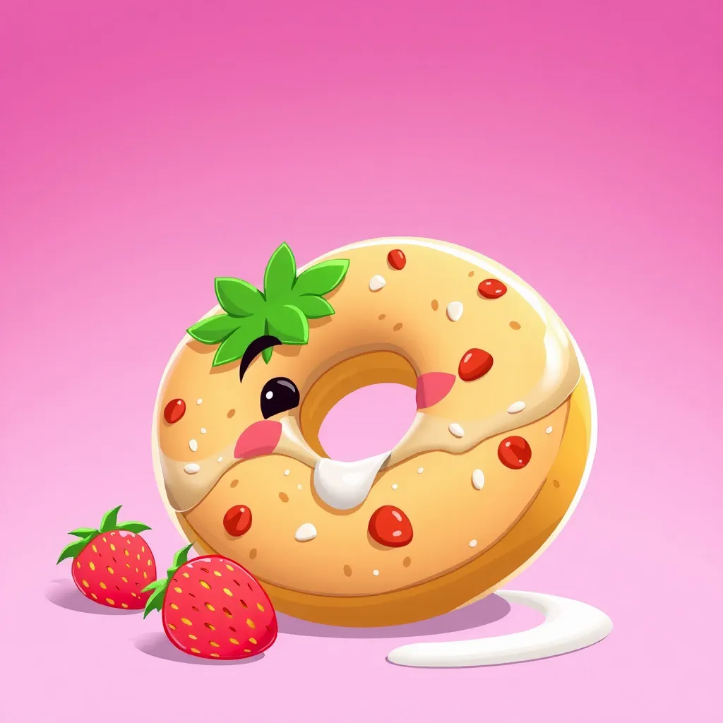 Prompt: strawberry bagel animated