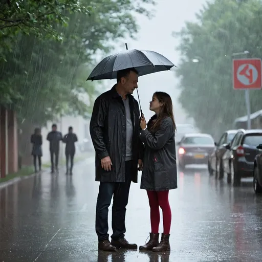 Prompt: man and girl rain
