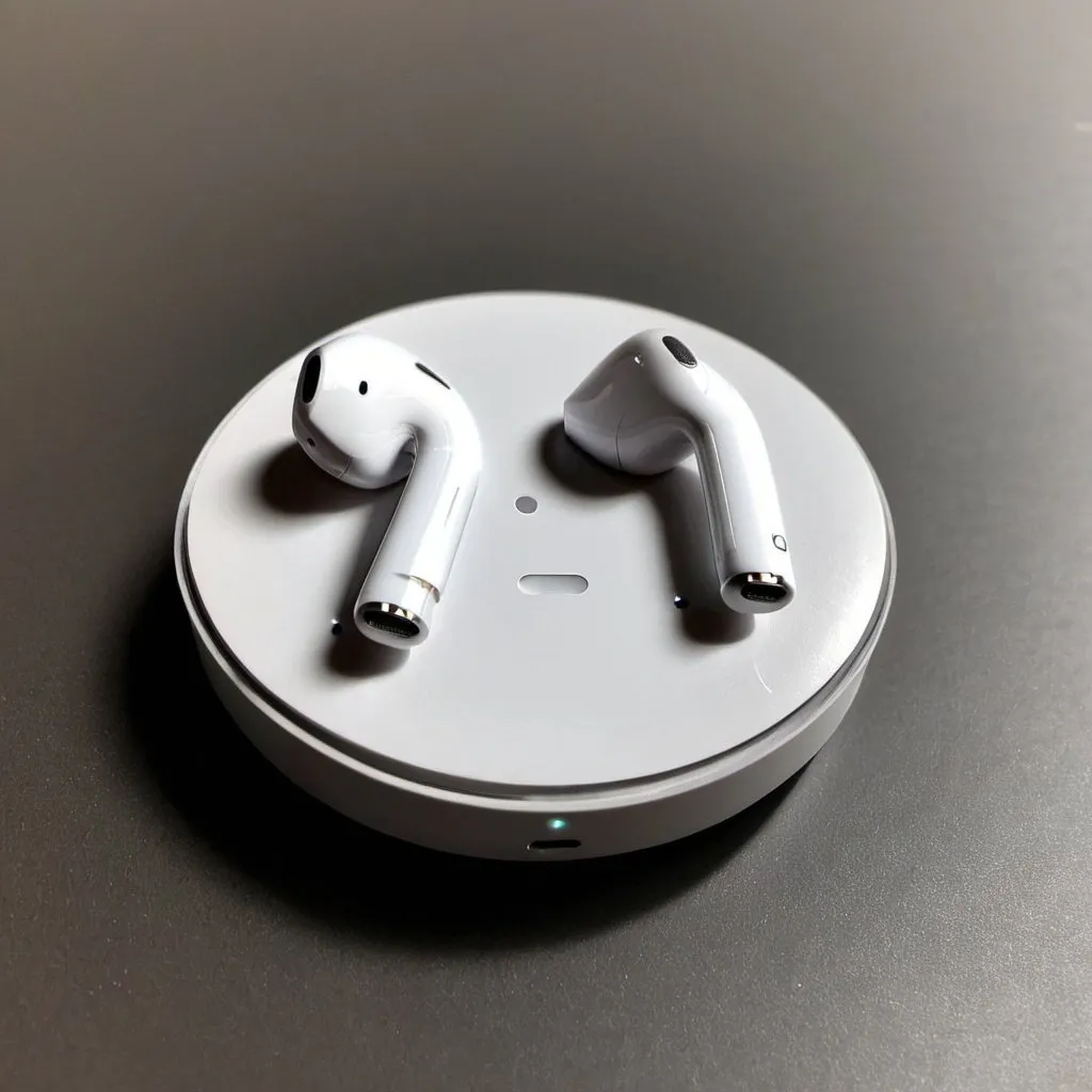 Prompt: only earpods with wireless charging pad with drawing
