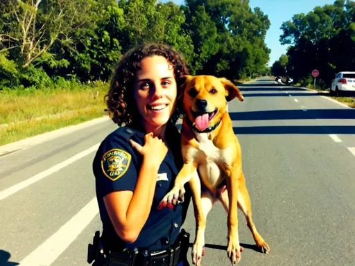 Prompt: Haz que la chica de la foto mate zombies con un perro policía 