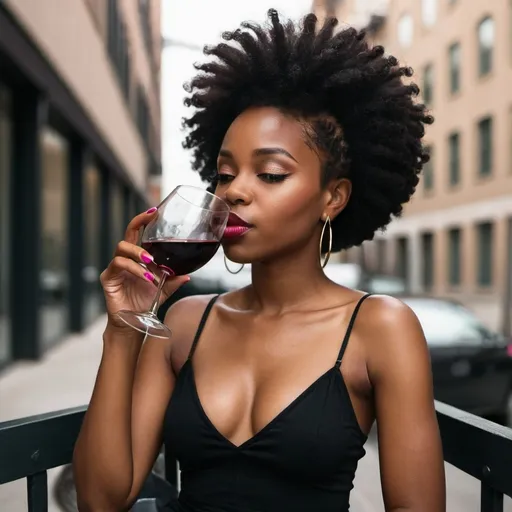 Prompt: Urban Black girl sipping wine