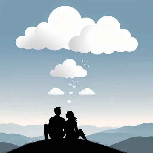 Prompt: a man and woman in love, clipart, cloud watching on a hill, simple, minimalistic, realistic, svg